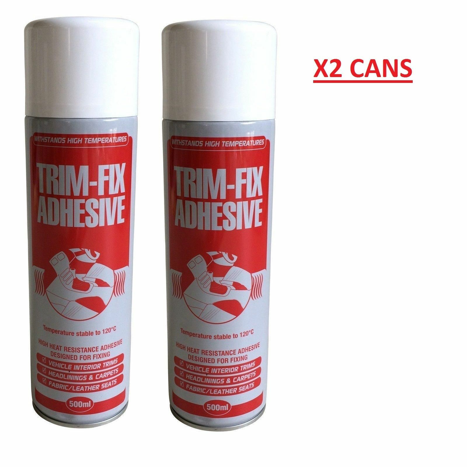 x2 Trim Fix 500ml High Temperature Adhesive Spray Carpet Glue Cars Van
