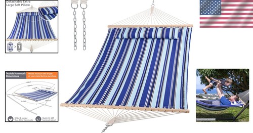 Large 2-Person Quilted Hammock - Perfect for Garden, Patio, or Backyard - Picture 2 of 9