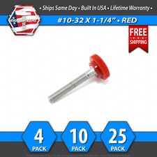  10-32 x 1-1/4" Thumb Screw Stainless Steel - Red Round Knurled Knob - USA