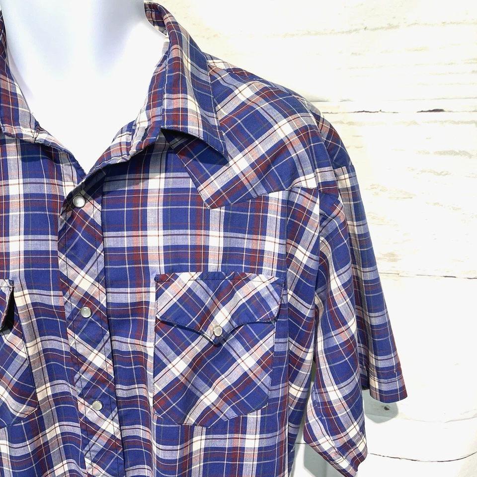 Vintage Rudock Men's Plaid Short-Sleeve Western Shirt Pearl snap buttons 2XL - Image 4 of 4