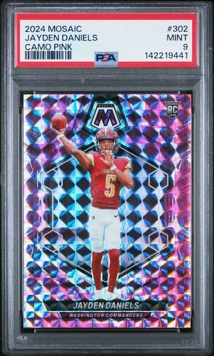 2024 PANINI MOSAIC CAMO PINK #302 JAYDEN DANIELS ROOKIE RC PSA 9
