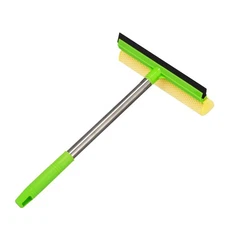Professional 2 in 1 Window Squeegee with Long Stainless Steel Handle,Sponge C...