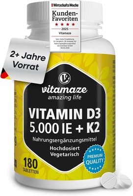 Vitamin D3 K2 5000 IE mit MK7 All Trans Form, 2+ Jahre Vorrat,... 