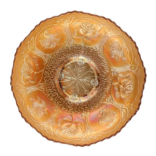 Fenton Carnival Glass Dragon Lotus Ice Cream Bowl Marigold Iridescent Vintage