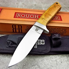 Rough Rider Brown Wood Handles Drop Point Fixed Blade Hunter Skinner Knife NEW