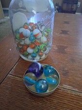 Mason jar vintage MARBLES NEPTUNE COBALT BLUE SHOOTER BOULDERS AND REGULAR SIZE