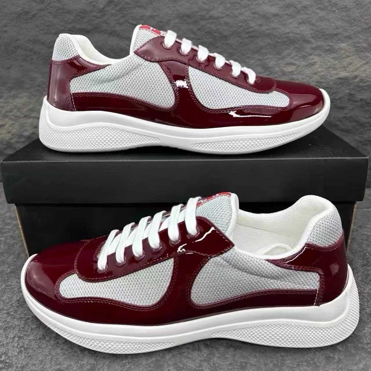 PRADA America Cup Sneaker Burgundy Shoes Men and women Free