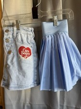 Lot Of 2 Justice Skorts Care Bears Denim Skort, Blue Pleated Skort 5/6