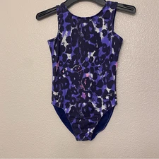 Destira elite gymnastics tank blue sleeveless animal print leotard large child L