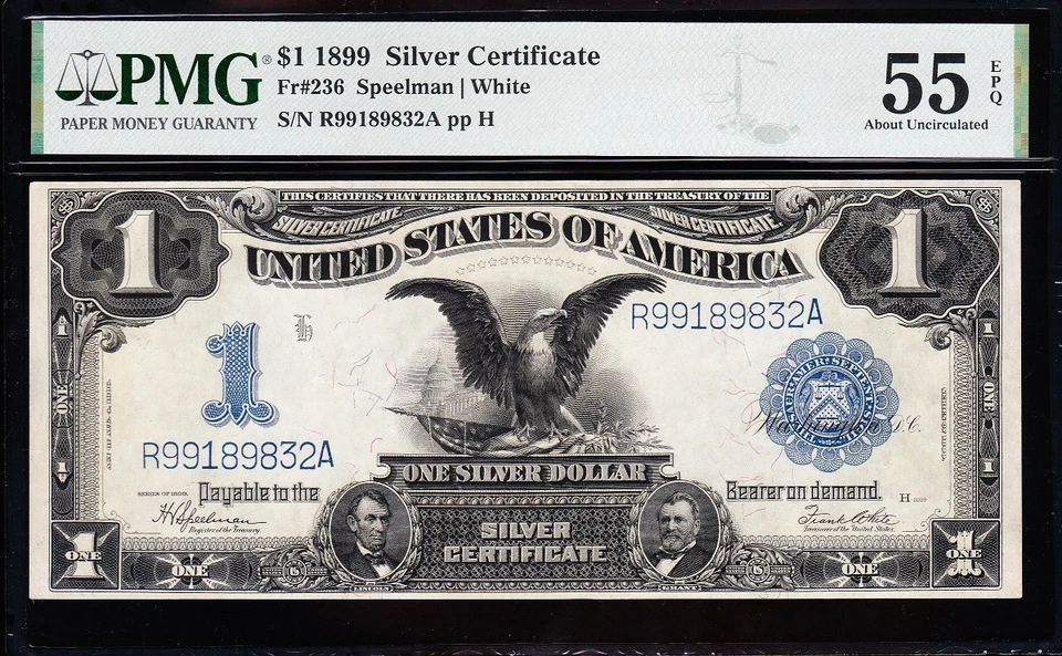Amazing Crisp HIGH GRADE 1899 $1 "BLACK EAGLE" Silver Cert.! PMG 55 EPQ! 89832A - Image 2 of 3