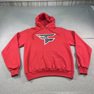 Champion FaZe Clan Hoodie Mens Small Red Fleece Pullover Sweatshirt