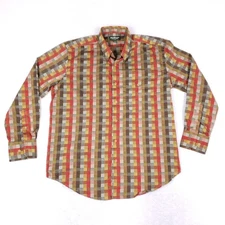 Norm Thompson Button Front Checkered Shirt Large Multicolor Rustic Retro Casual