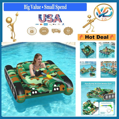 #ad Inflatable Tank Pool Float with Water Cannon Adult 57x51in Green $64.96