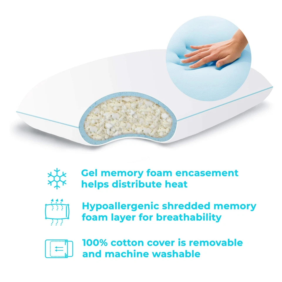 Shredded Memory Foam Pillow 74 x 48 cm with Cooling Gel Encasement – - Image 3 of 4