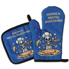 2 PCS Funny Skeleton Oven Mitt Pot Holder Set Heat-Resistant Kitchen Gift