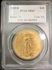 1909/8 $20 Saint-Gaudens Double Eagle Gold Coin PCGS MS62 Overdate