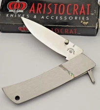 ARISTOCRAT - SEKI JAPAN Medium Lockback Knife - Metal with Pearl Inlay - Mint