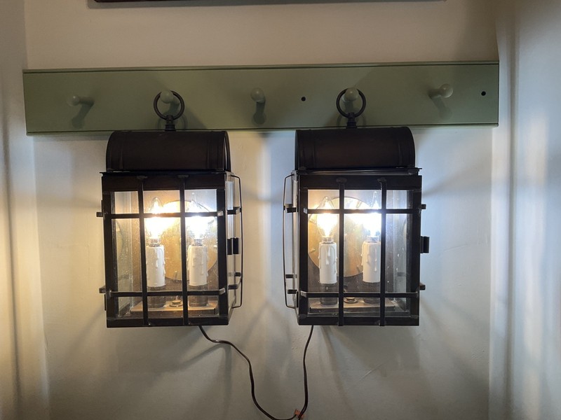 Pair of Irvin Tinware Toll House Wall Lantern in Weathered Brass - 2-Light