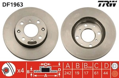2x TRW Bremsscheibe DF1963 für EE EG EH EC HONDA CRX ED CIVIC INTEGRA 4 EF 2 DA