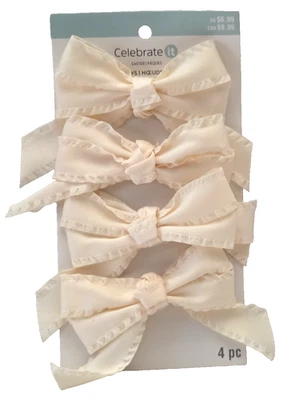 Celebrate It Easter/Holiday/Craft Ruffle BOWS 4 Pieces Ivory (Off White) NEW - Image 1 of 4