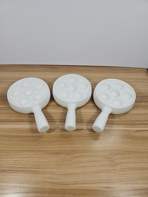 Set Of 3 Ceramic ESCARGOT Baking Serving Dish w/ Handle White Glazed