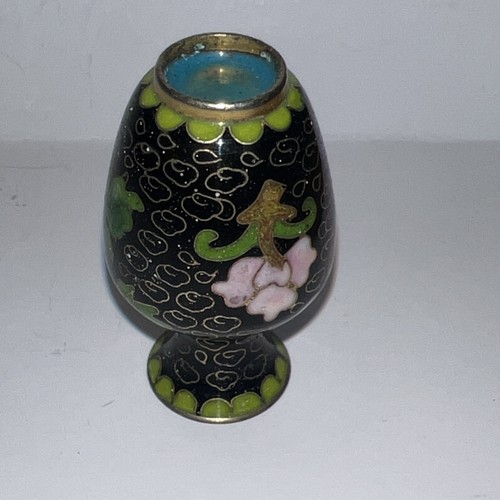 Vaso vintage in miniatura Cloisonne nero - altezza 2" - Foto 4 di 5