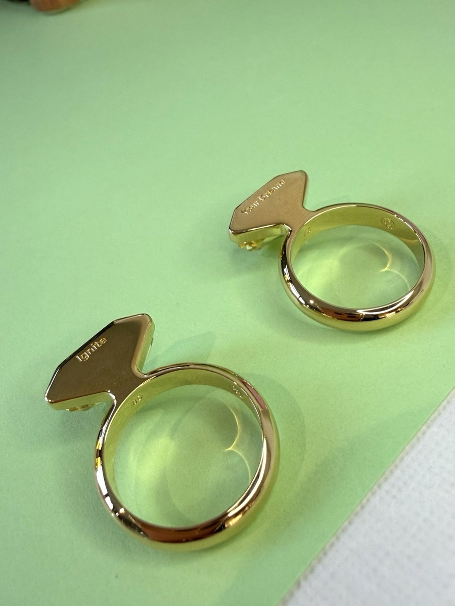 Swarovski Lucent Magnet Ring Set Yellow Crystal Gold Tone Size 58