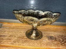 Gold mercury glass compote bowl on a pedestal. known Carraway Pedestal Glass