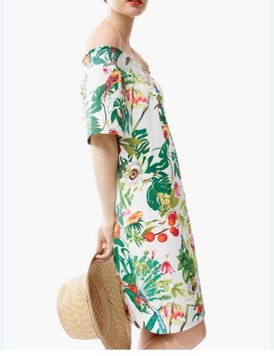 J.Crew Off the Shoulder Ratti Into the Wild Jungle Dress Sz 0 XS Tropical