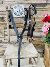Handmade Black Western Horse Tack Set Bridle Breast Collar Tooled Leather
