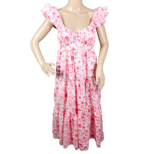 Abercrombie & Fitch Dress Womens Small Petite Pink Floral Ruffle Tiered Maxi