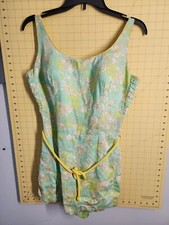Cole of California Floral Green Yellow One Piece Swimsuit Vintage 1960s