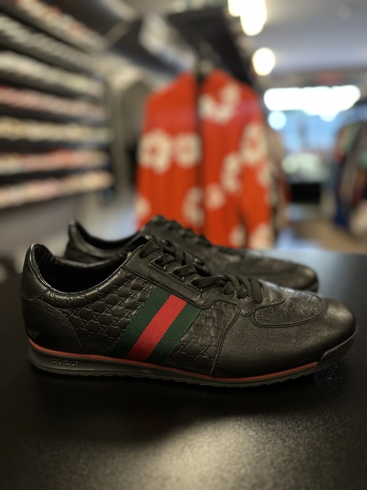 10,5 G/11US chaussures Gucci micro Guccissima cuir toile baskets Gucci