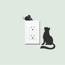 Cat and Mouse Vinyl Decal Stickers, Cute Cat and Mouse Wall Outlet Stickers, a89