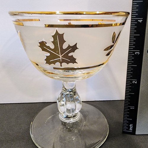 Vintage Mid Century Set of 8 Libbey GOLDEN FOLIAGE Frosted Band Glass Barware - Picture 12 of 15