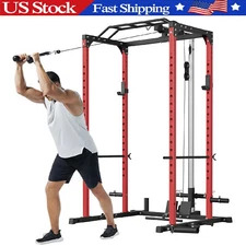 Power Cage Multi-Function Squat Rack w/Pulley System Dip Handles for Home Gym US