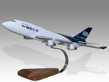 Boeing 747- 400F World Airways Cargo Desk Wood Airplane Model Small Scale 1/200