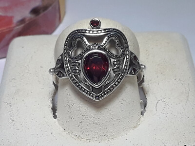 3/4ctw Birne & Rd Granat mit Meerperle viktorianischer Stil Sterlingsilber Lünette Ring19608