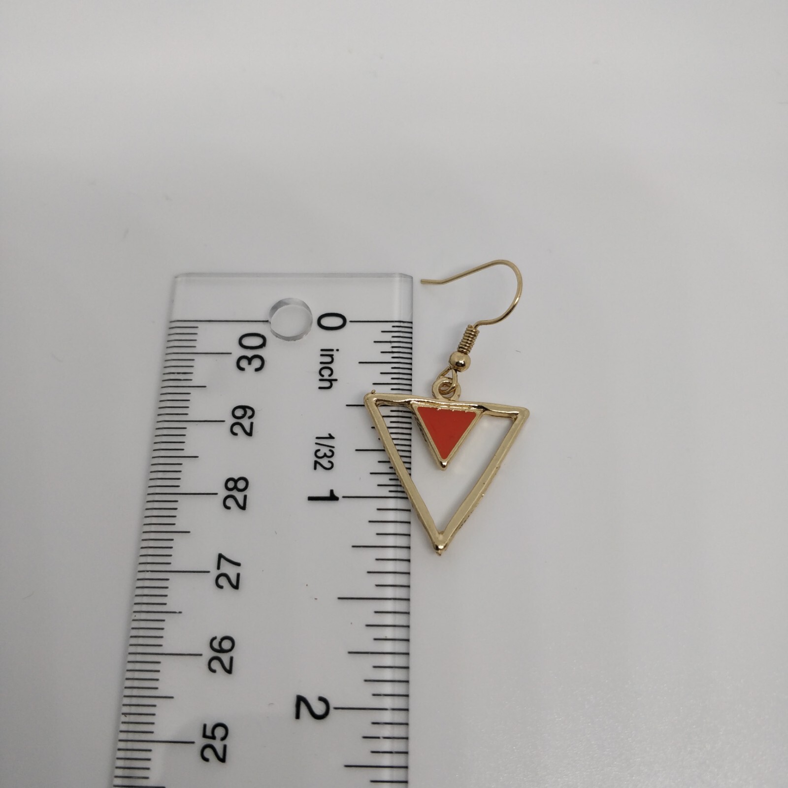 Triangle Drop Earring Geometric Orange Enamel Gol… - image 6