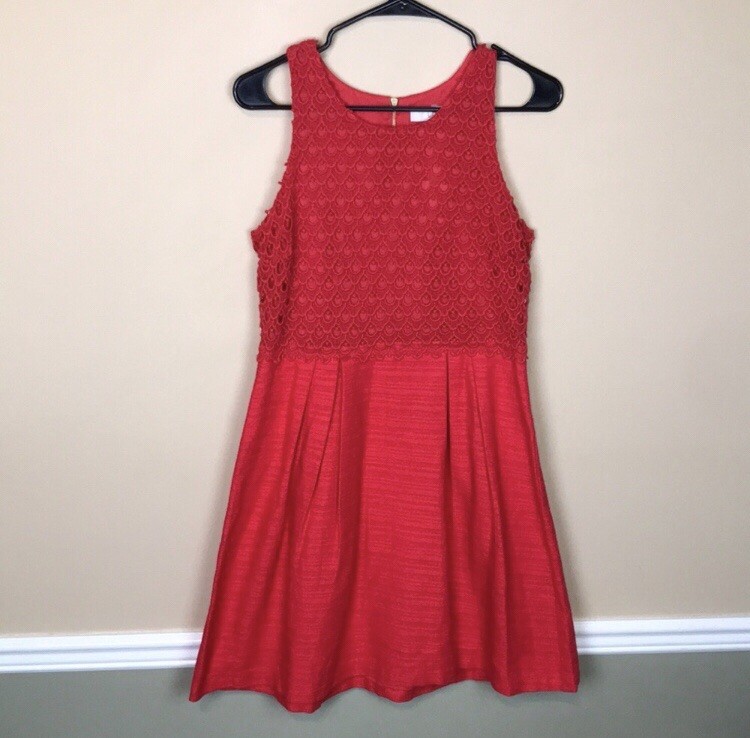 chinese dress ladies Red Linen Smocked Back with Self Tie Dress Large main image 1