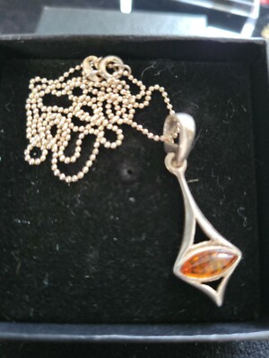 Vintage Sterling Silver Brown Stone Ball Chain Necklace 1990s