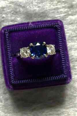 2.3 Ct Round Cut Natural Sapphire Diamond 3 Stone Engagement Ring 14K White Gold