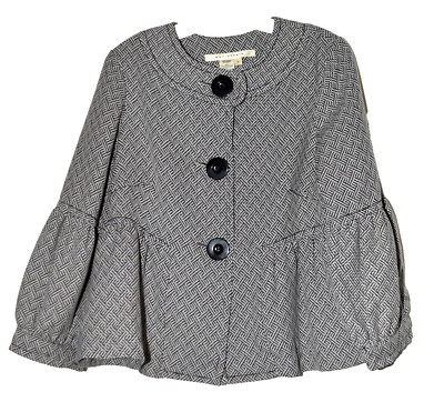 Max Studio Black White Zigzag Pleated with Puff Sleeves Button Jacket Womens L