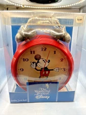 Vtg Disney Mickey Mouse Jumbo Twin Bell Alarm Clock Moving Hands Mint in Box 12"