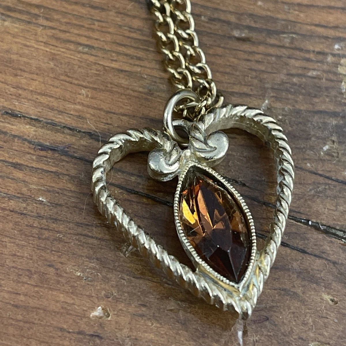 Vintage Avon heart necklace Golden Yellow Marquis Stone 20 Chain