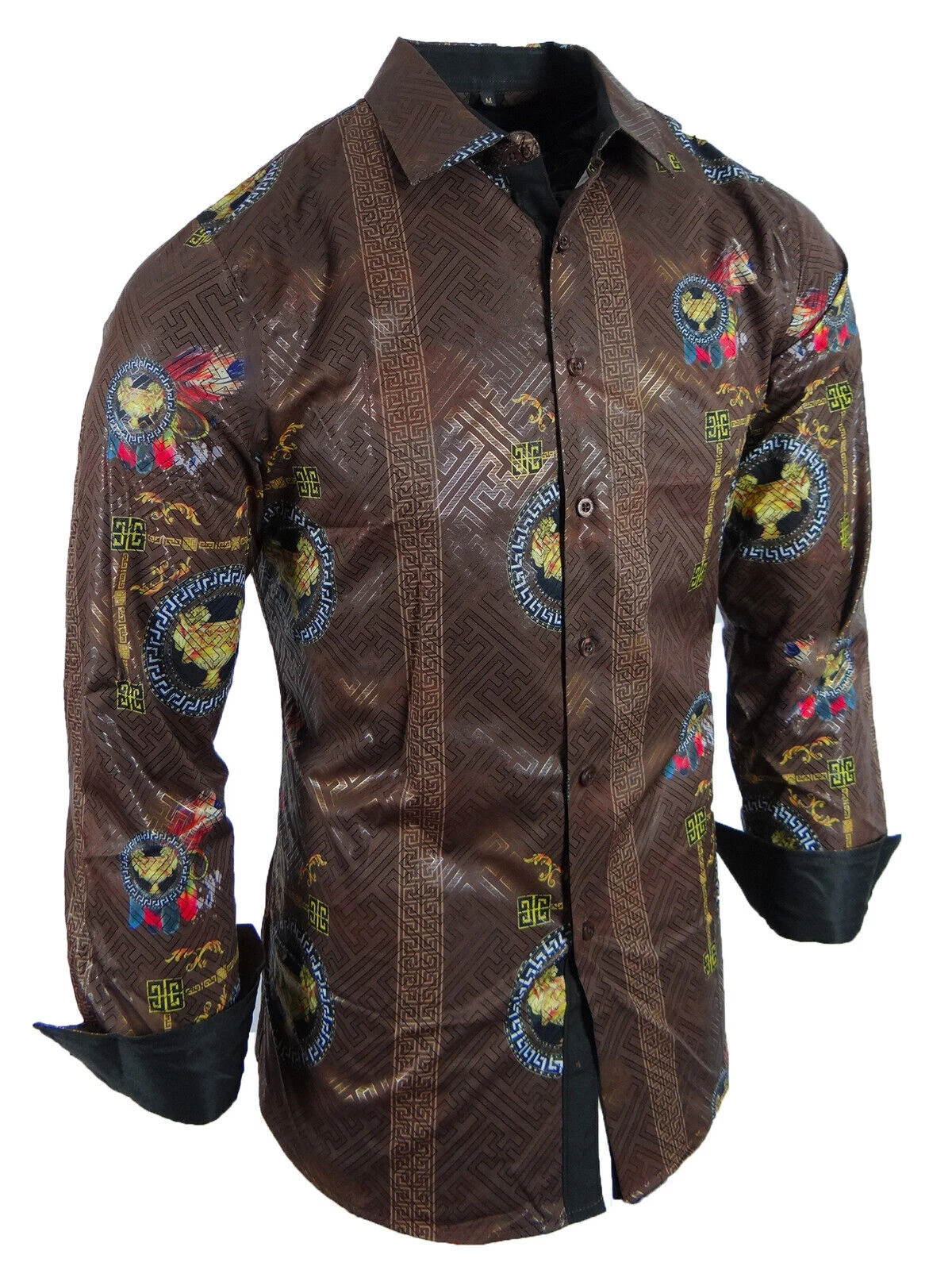 Mens Shirt Italian Stripe Floral Leaf Gold Foil Overlay Stretch Slim Fit Button
Opens in a new windo
