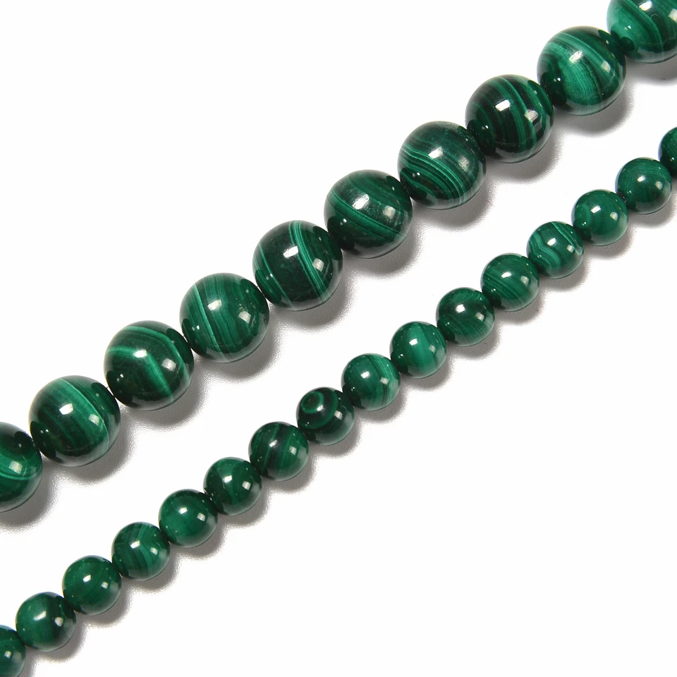 Natural Malachite Smooth Round Beads 6mm 7mm 8mm 10mm 12mm 15.5" Strand - Image 3 of 3
