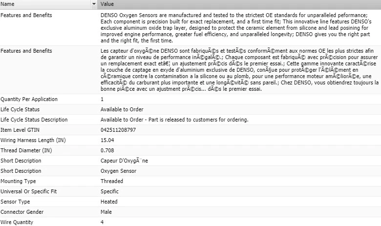 Sensor de oxígeno Denso aguas arriba para Chevrolet Impala L4-2,5 L 2014-2016 Foto 2 de 4