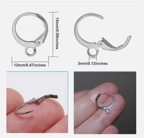 Round Leverback Ear Wires Silver Stainless Steel Earring Findings Lever - UK - Picture 22 of 24