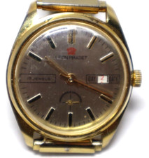 Vintage Leon Piradet 17 Jewel Mens Watch Goldtone Day Date Tropicalized Runs EXC